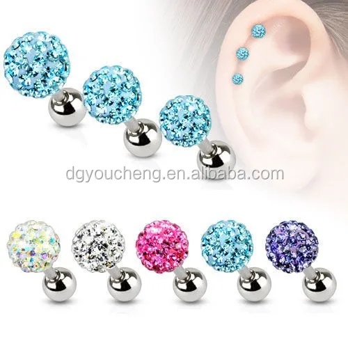
Stainless Steel Ferido Crystal Tragus Earrings Helix Cartilage Stud 