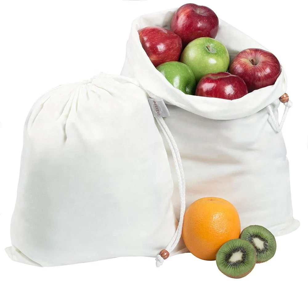 Customized Cotton Muslin Eco Bread Reusable Produce Bags Cotton Washable Organic Cotton Vegetable Bags