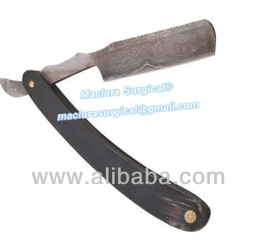 Damascus steel straight razor buffalo horn handle razor MACS RAZOR MSD-6