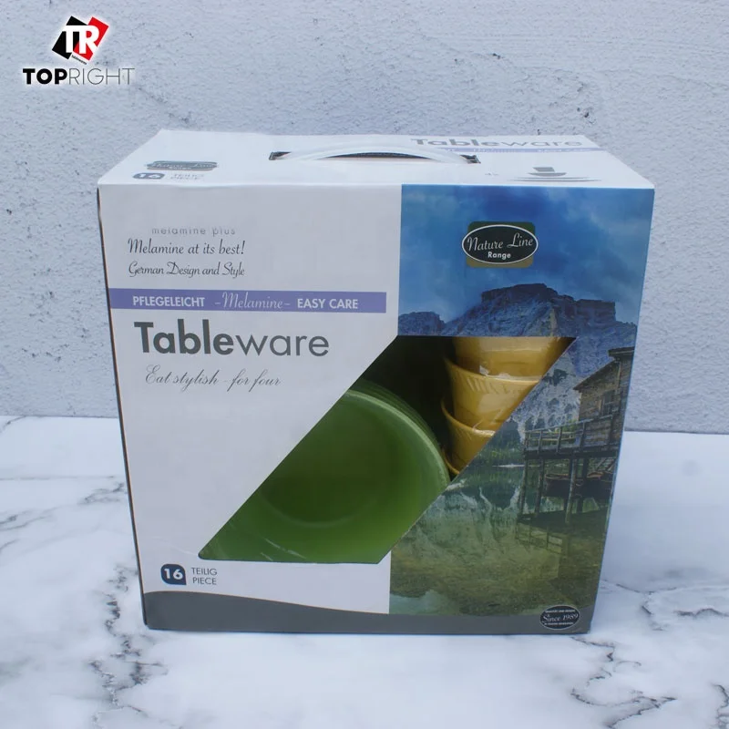Low MOQ 16 piece Melamine Dinnerware Camping Tableware Set