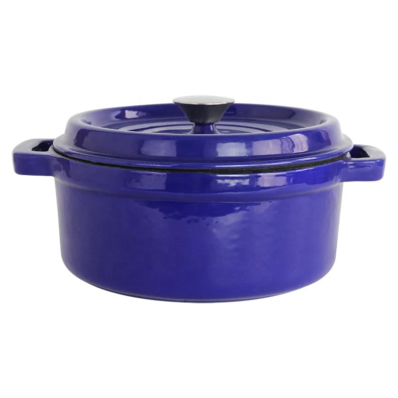 Голубая эмалированная круглая чугунная голландская кастрюля для духовки 24 см