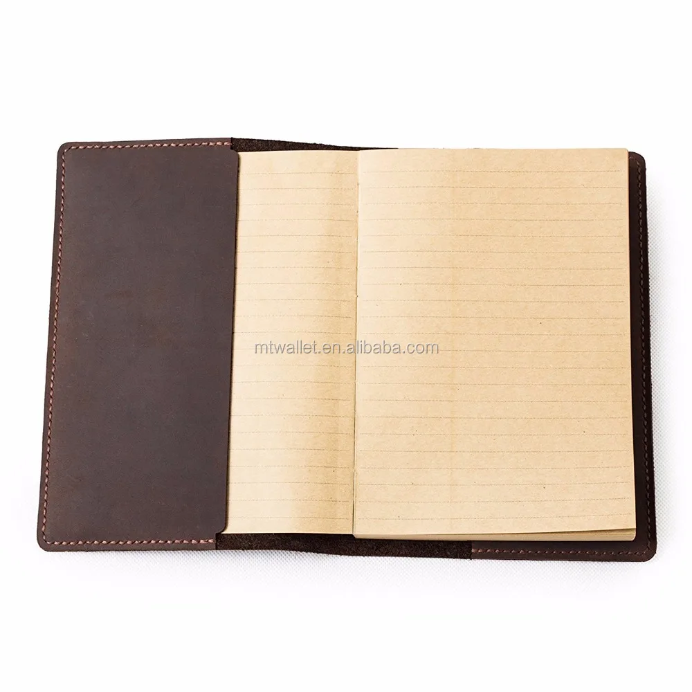 Handmade refillable genuine leather travel journal lined craft paper notebook A5 cover brown