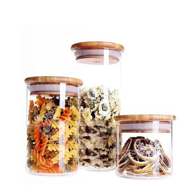 Wide mouth glass mason jar with bamboo lid / Glass jar for jam storage jar of Kitchen
