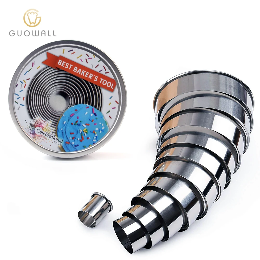 11 шт., металлические кольца из нержавеющей стали для выпечки, в жестяной коробке