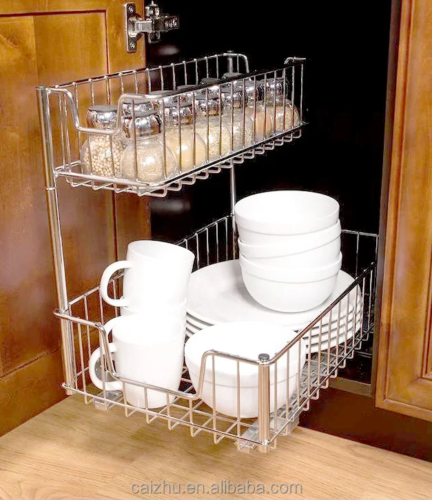 Kitchen Cabinet Undersink Sliding Pantry Drawer Basket Storage Organizer Shelf