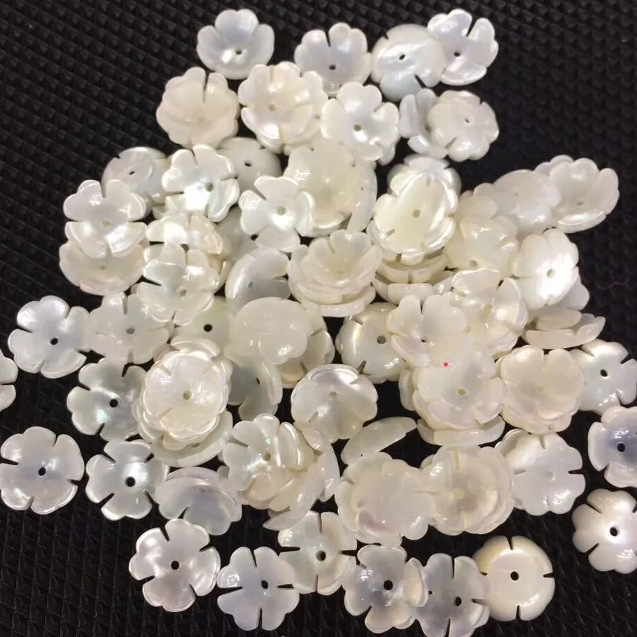 
Natural White MOP Flower Beads, White Mother of Pearl Carved Rose Flower Beads 