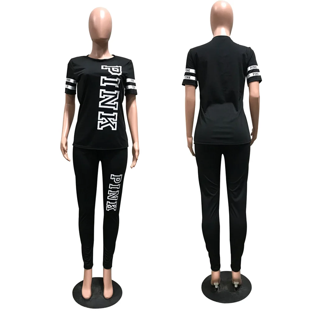 Женский комбинезон с коротким рукавом и надписью, комплект из двух предметов, облегающий спортивный костюм, популярный бренд