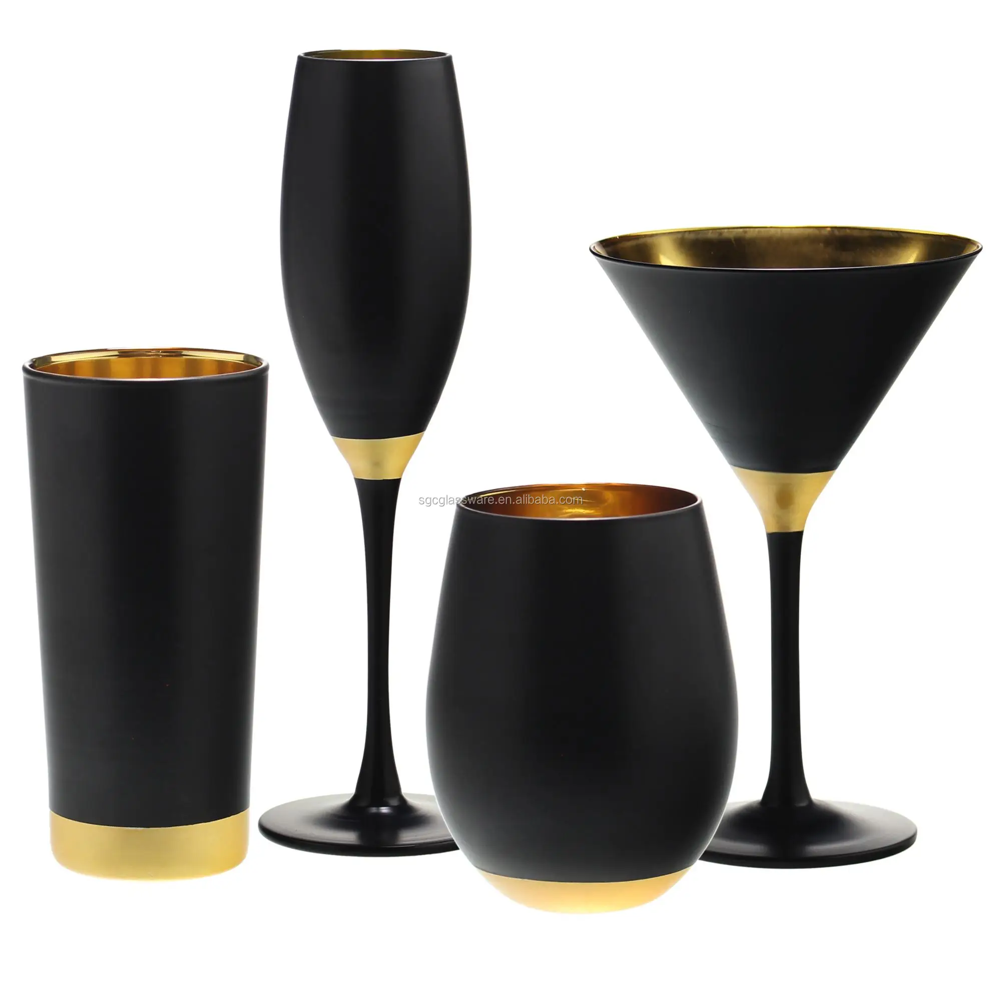 SXGC Polished Black glass tumbler With Gold Rim