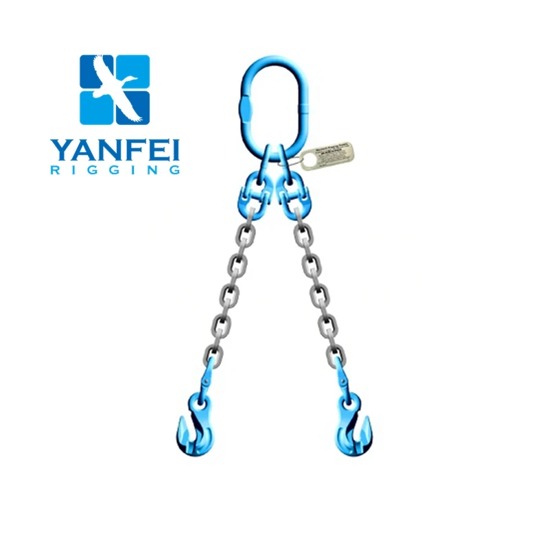 Grade100 g100 two double 2 legs lifting chain sling with clevis grab hooks for chain slings