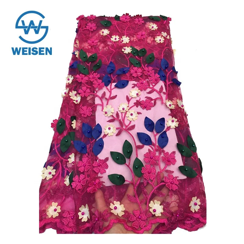 Lace 3D Embroidery Floral Net Mesh Wedding Flower Bead Beaded Pearl Tulle Fabric