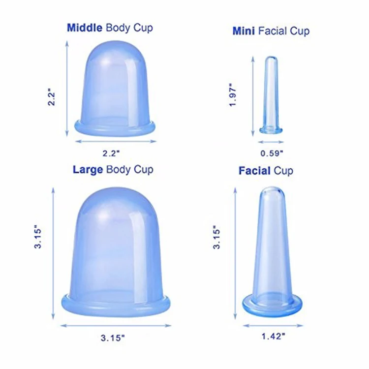 4Pcs Anti Cellulite Vacuum Cupping Cup Silicone Family Facial Body Massage Therapy Cupping Cup Set