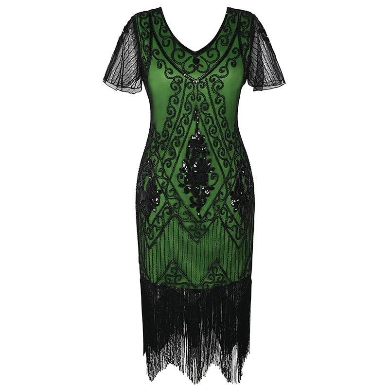 Wholesale short sleeves high quality sequined gatsby women fashion beaded  evening dress