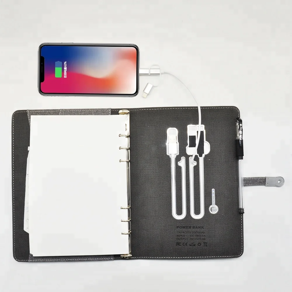 
Newest PU leather reusable notebook with USB and power bank 