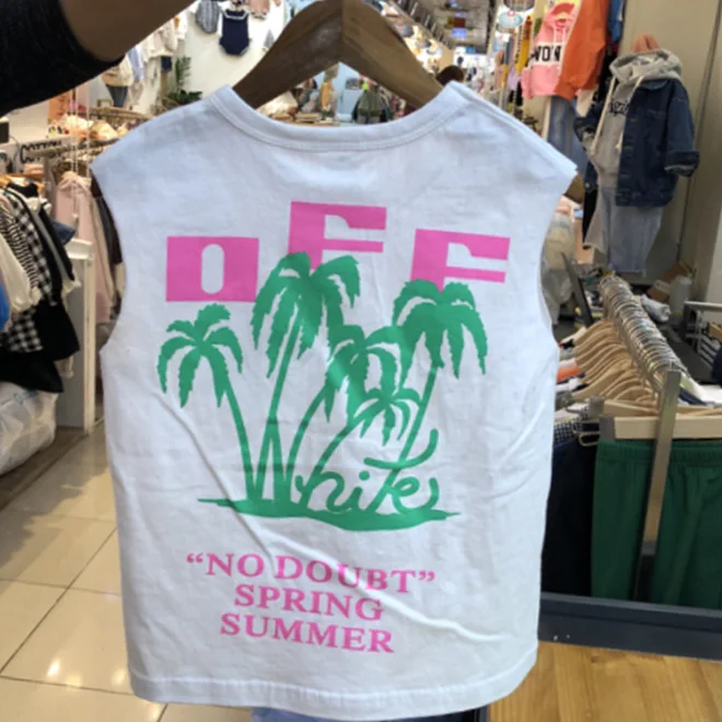 KS1023  Fashion print unisex fashion kids sleeveless neon t-shirt