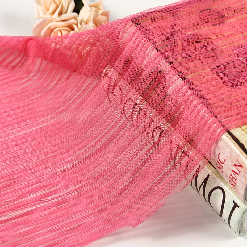 Wholesale fashion high quality  polyester multicolor optional tulle pleated mesh fabric