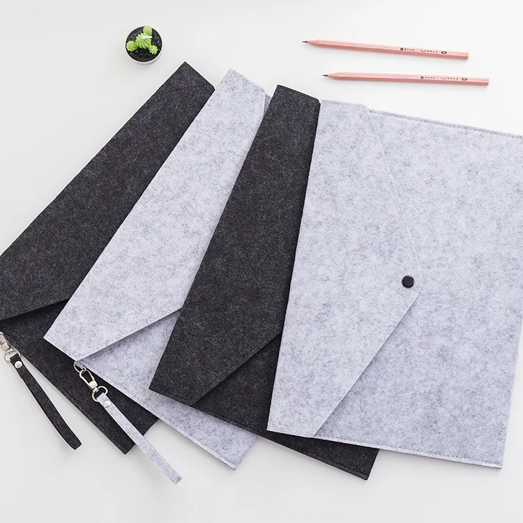Office Supply Felt Tote File Folder Bag Grey Black Velvet Document Storage Envelope Bag Laptop Sleeve