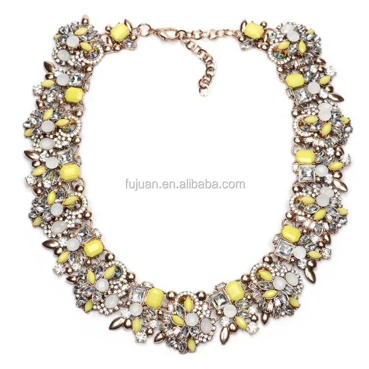 
Fashion 2017 luxury multi color chunky gold chain rhinestone choker necklace 