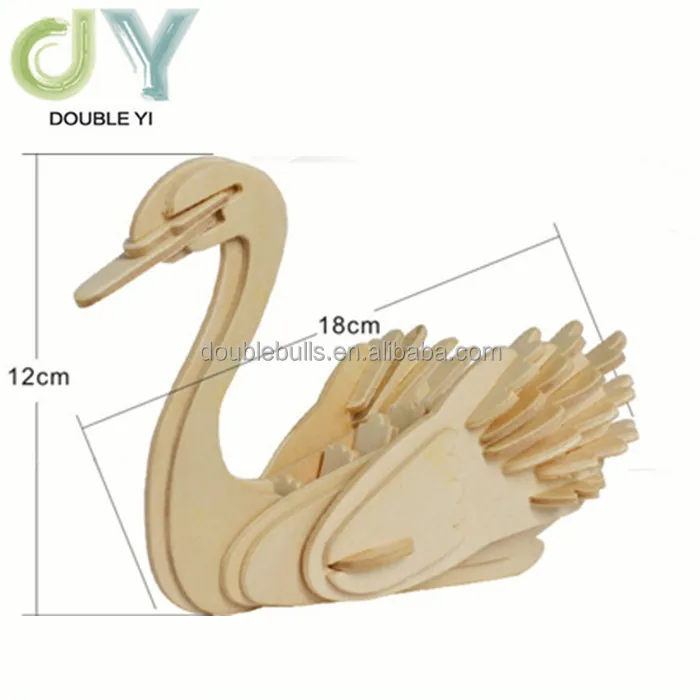 Cheap 3D mini swan shaped wooden puzzle , baby educational toys