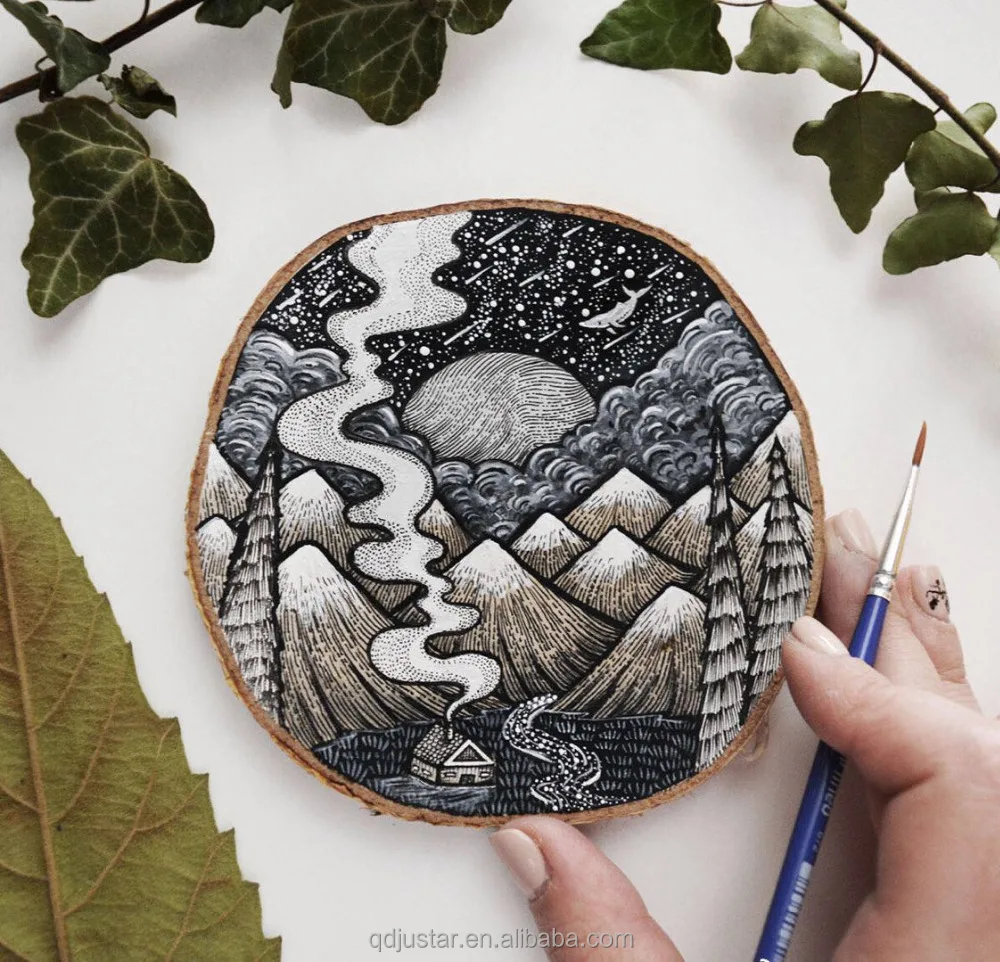 China hademade art crafts print on the wooden slices