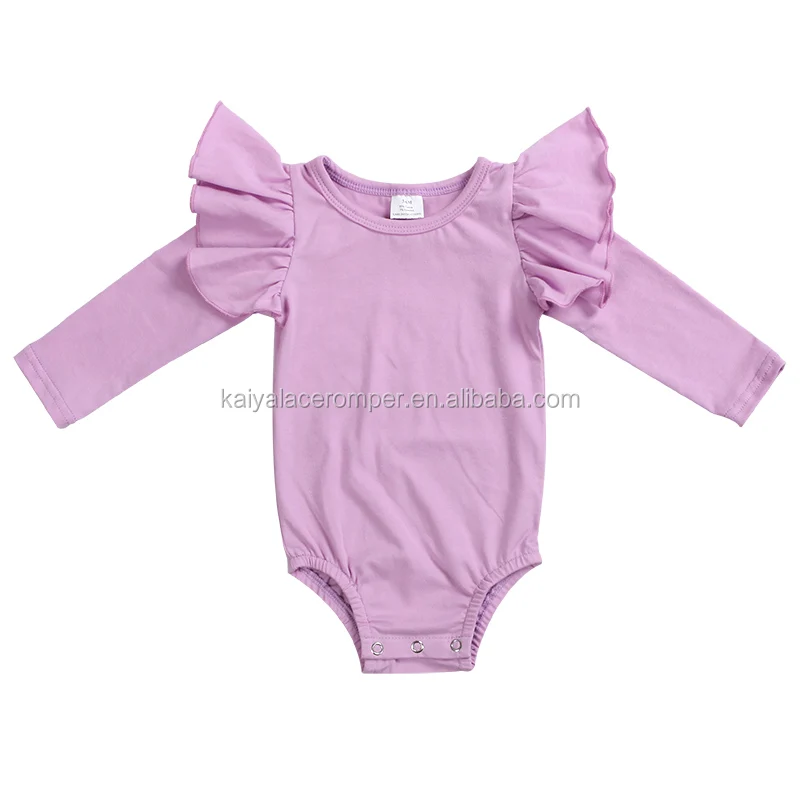lavender plain infant girl long sleeve flutter baby romper newborn baby clothes