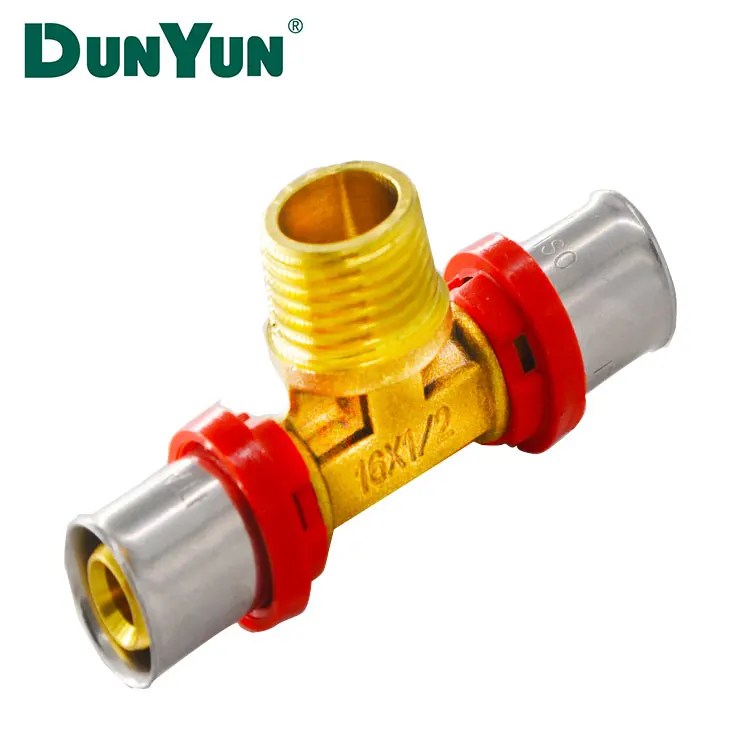 Brass Multilayer Pipe Fitting Press Tee 3 Way Tube Connector