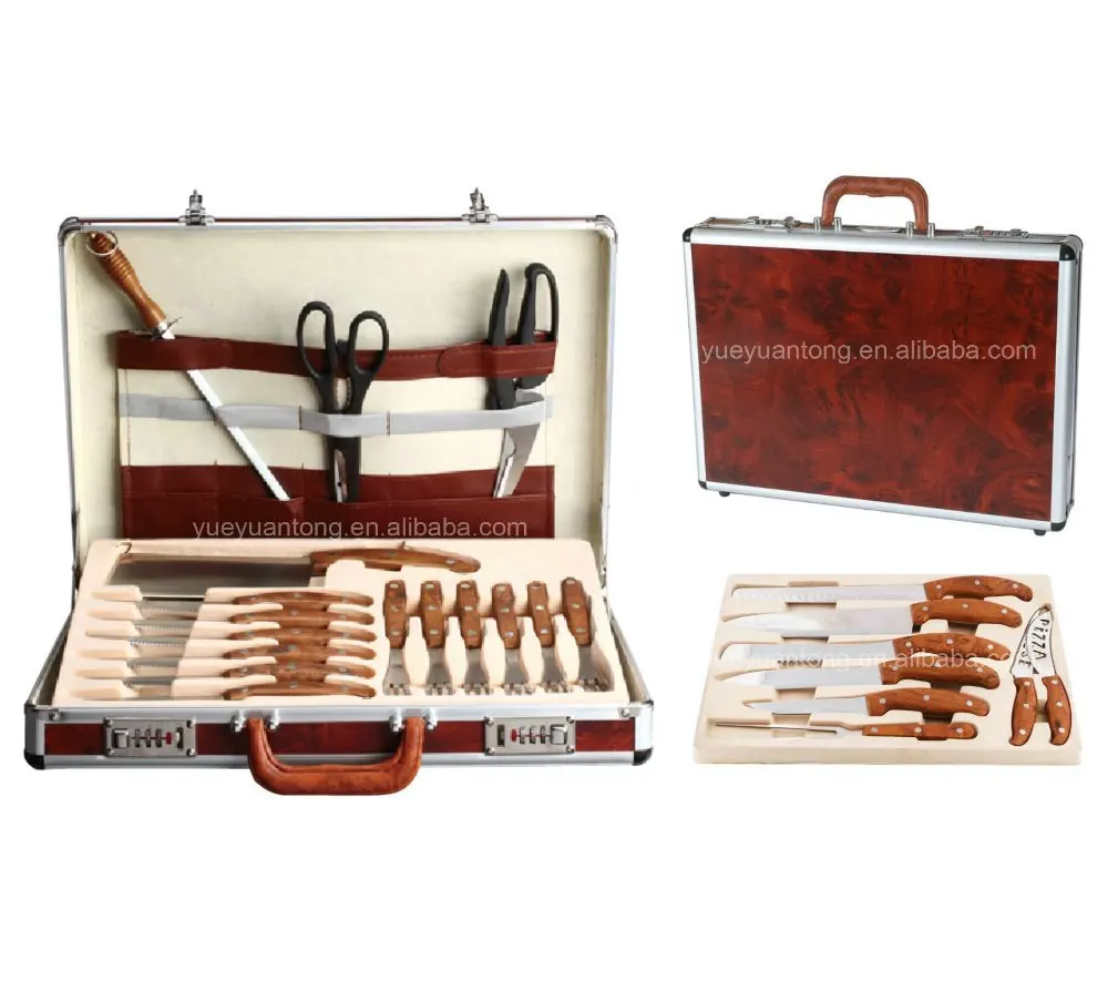 24pcs stainless steel PP handle kitchen knife set in aluminum suitcase