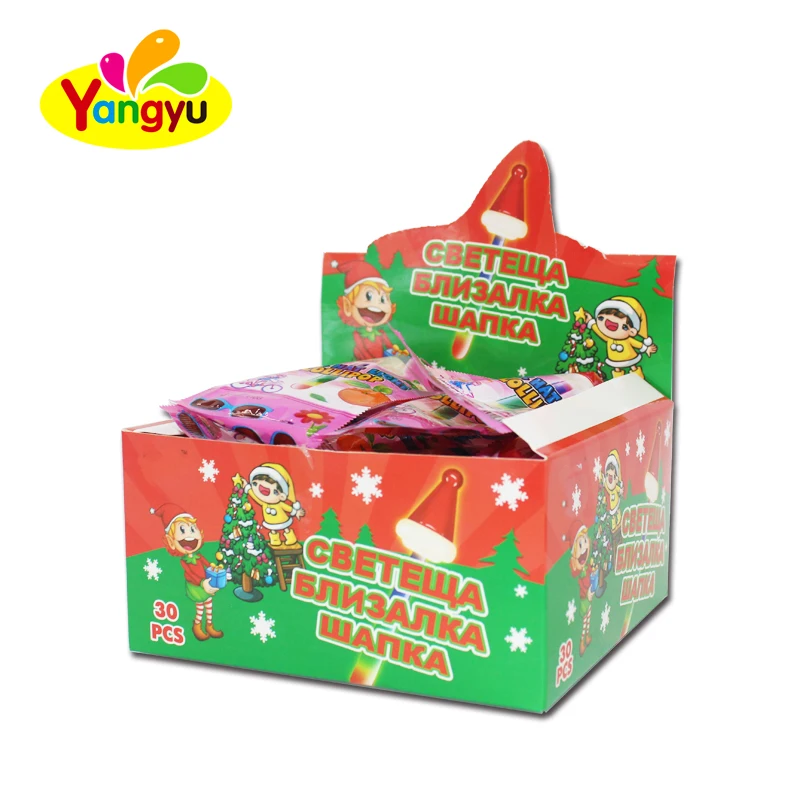 Funny Chinese  Hat Christmas Lollipop Glow Stick Candy Light Hard Fruit Sweets