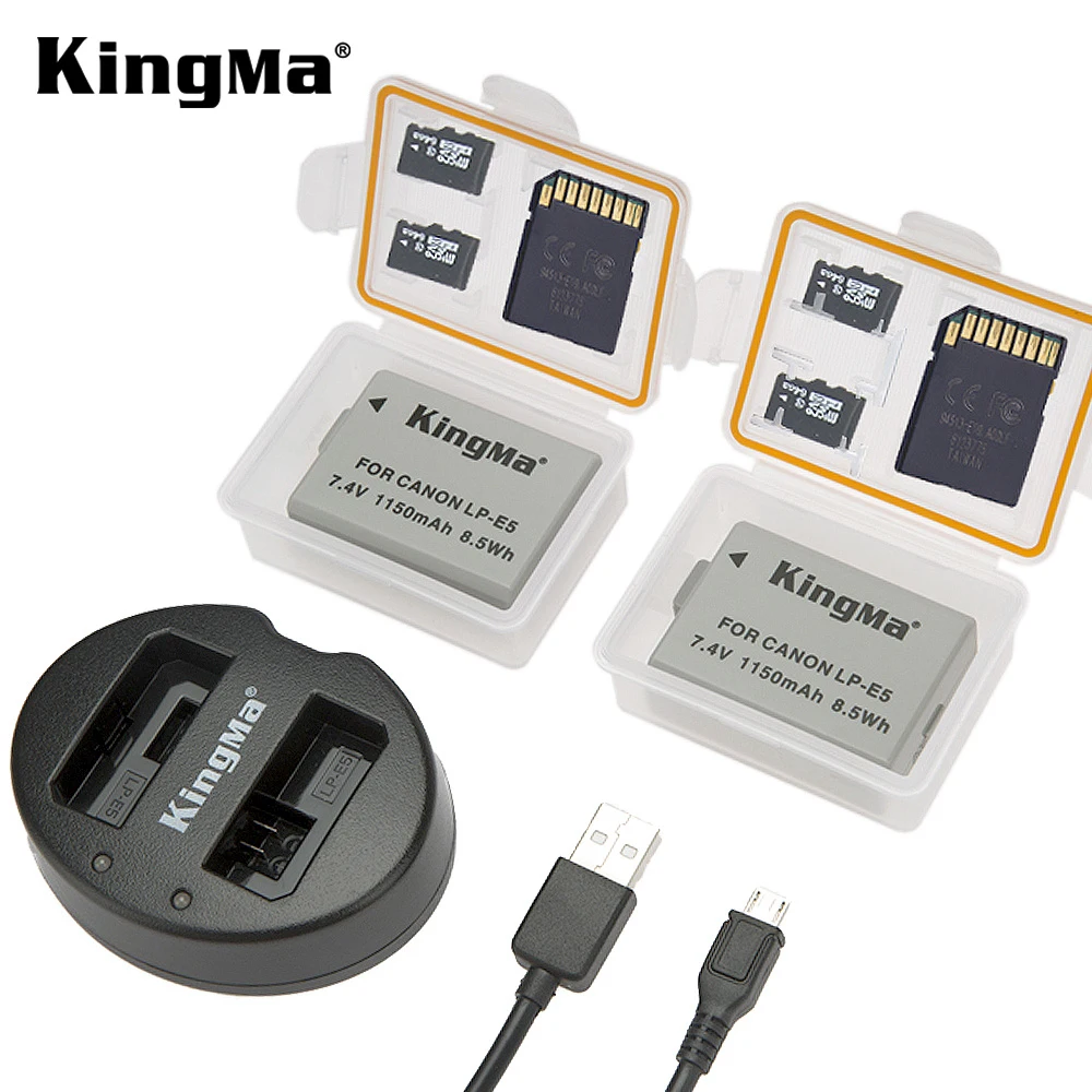 Kingma Портативный 2 упак. 1150 мАч LP-E5 комплект батареи Dual Micro USB зарядное устройство с защитный чехол для камеры Canon