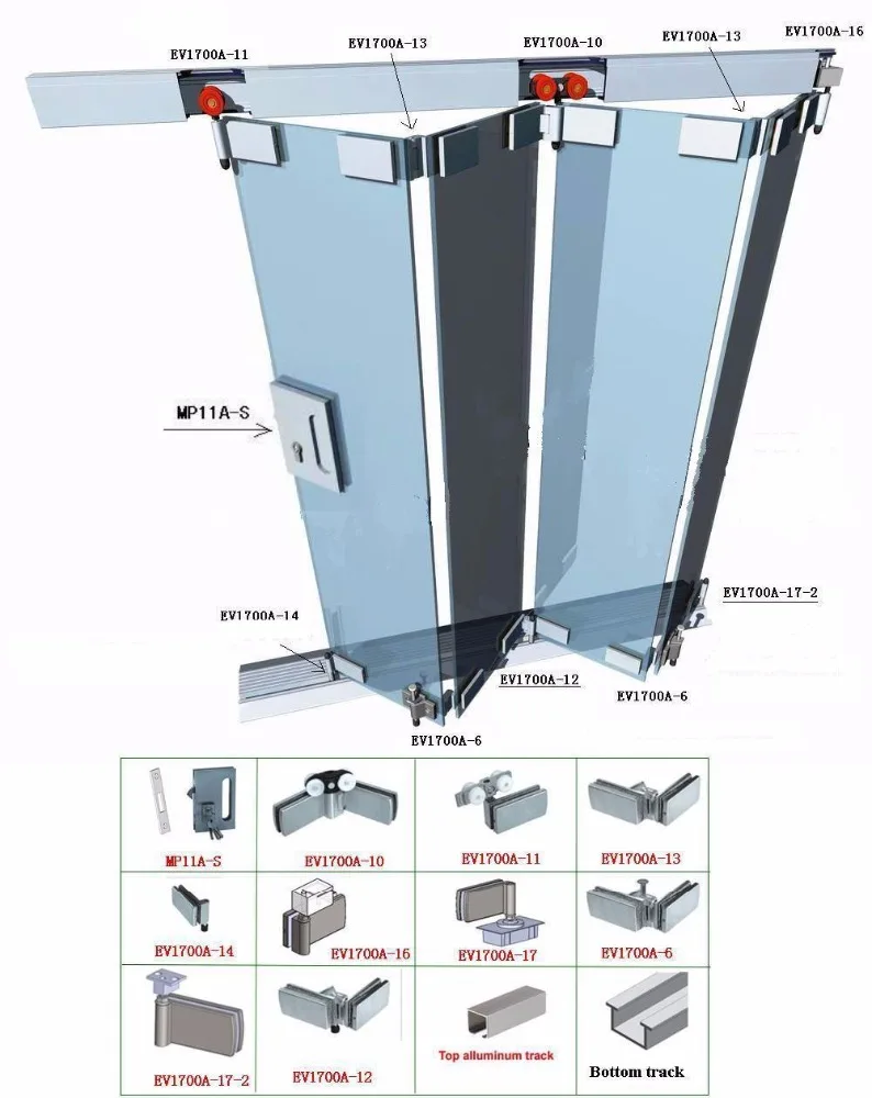 4 panels Glass folding door fitting hinge with track OEM