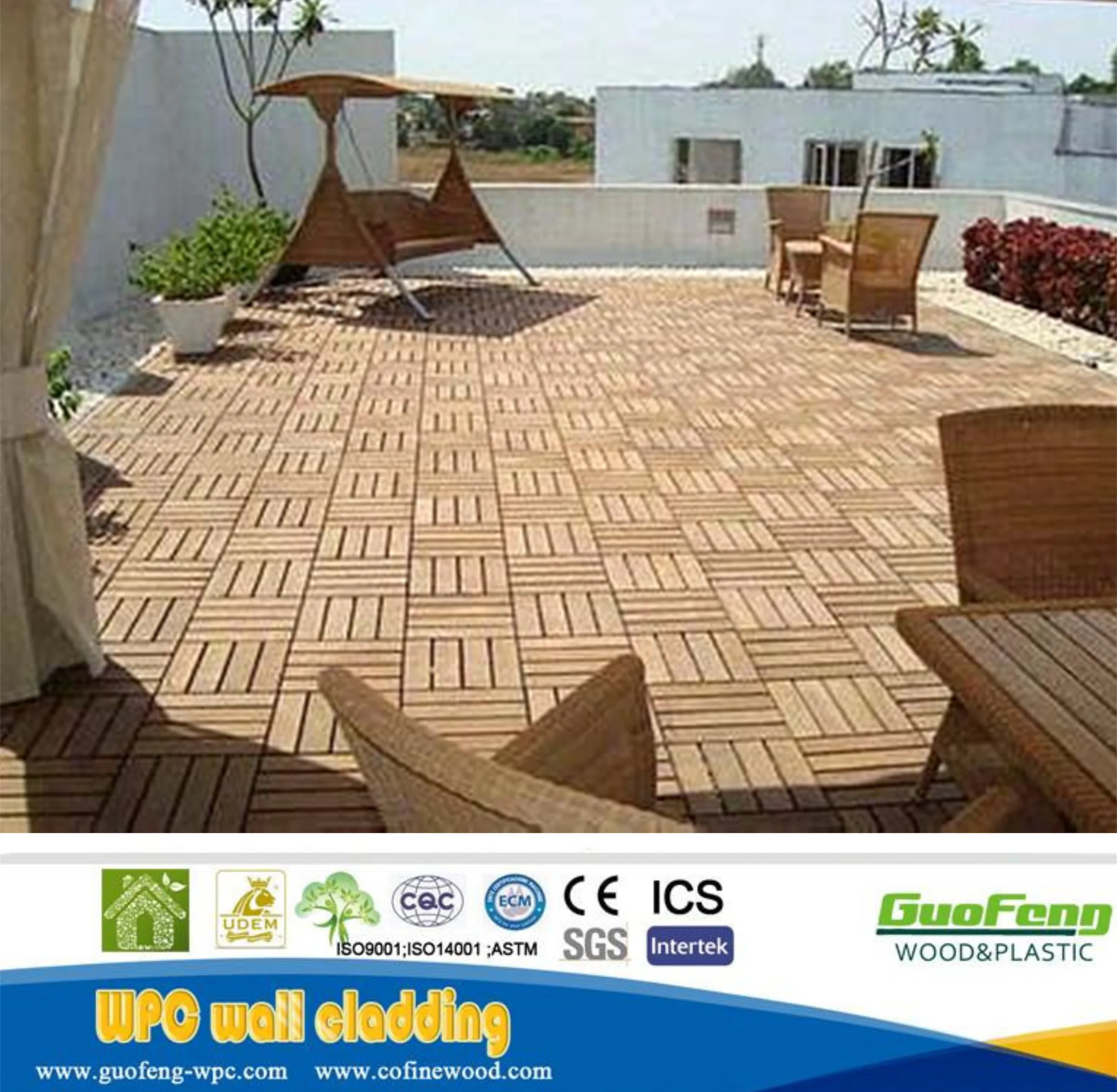 WPC outdoor  interlocking plastic wood tile bathroom tiles