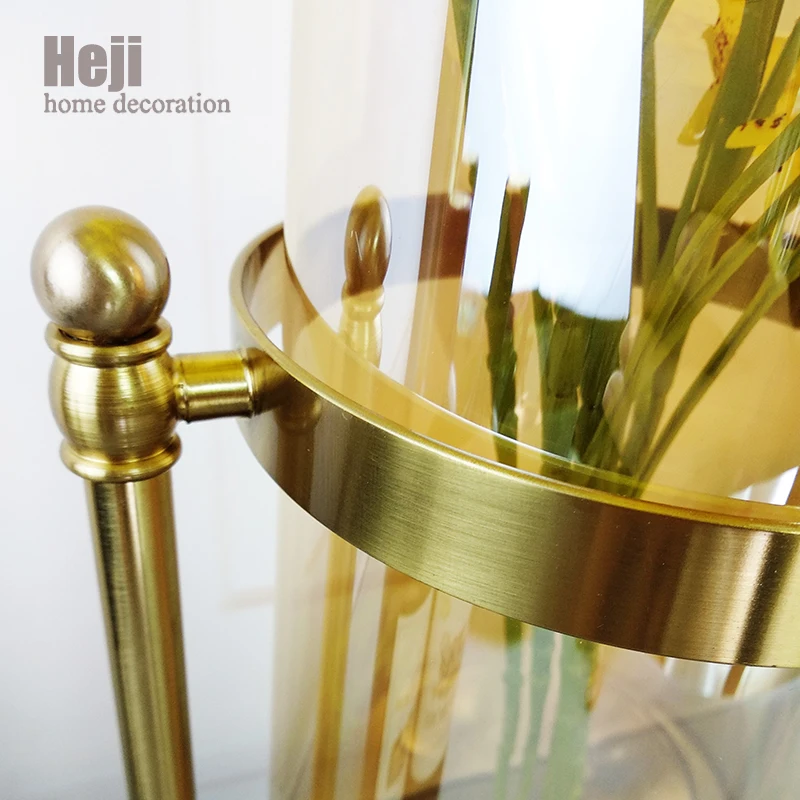 Large Modern Nordic Artistic Tall Trumpet Wedding Centerpiece Cylinder Glass Metal Flower Decoration Gold Vases For Home Decor