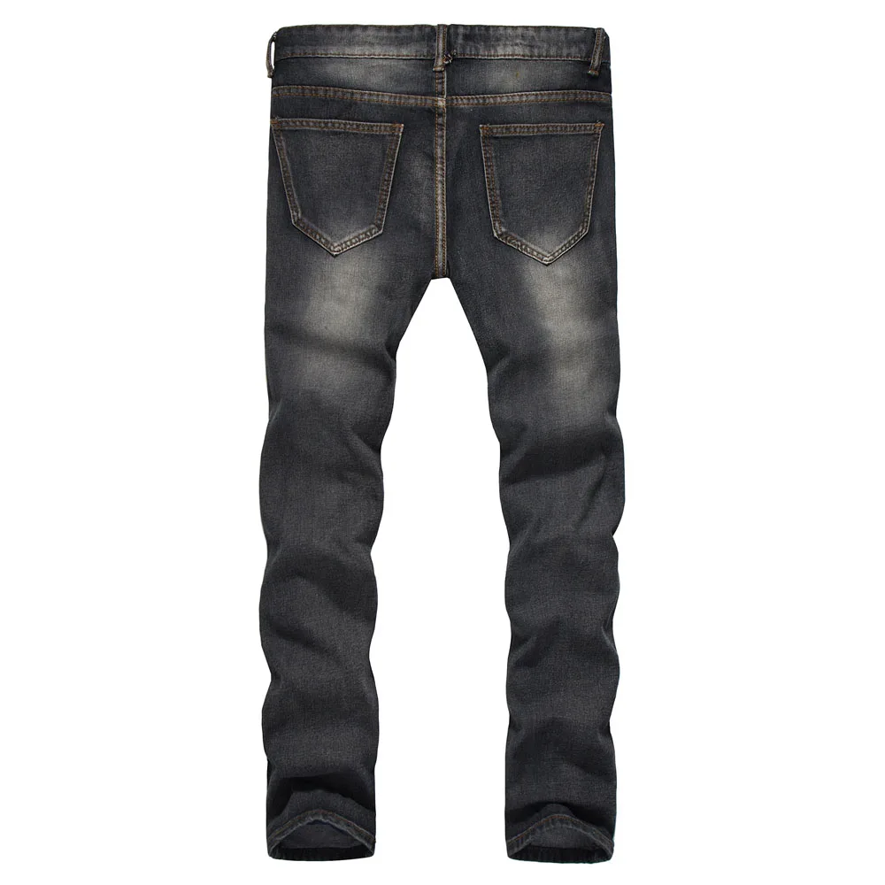Men Jeans Stretch Skinny Retro Pleated Dot Patchwork Casual Men Denim Jeans Hole Straight Vintage Male Jeans