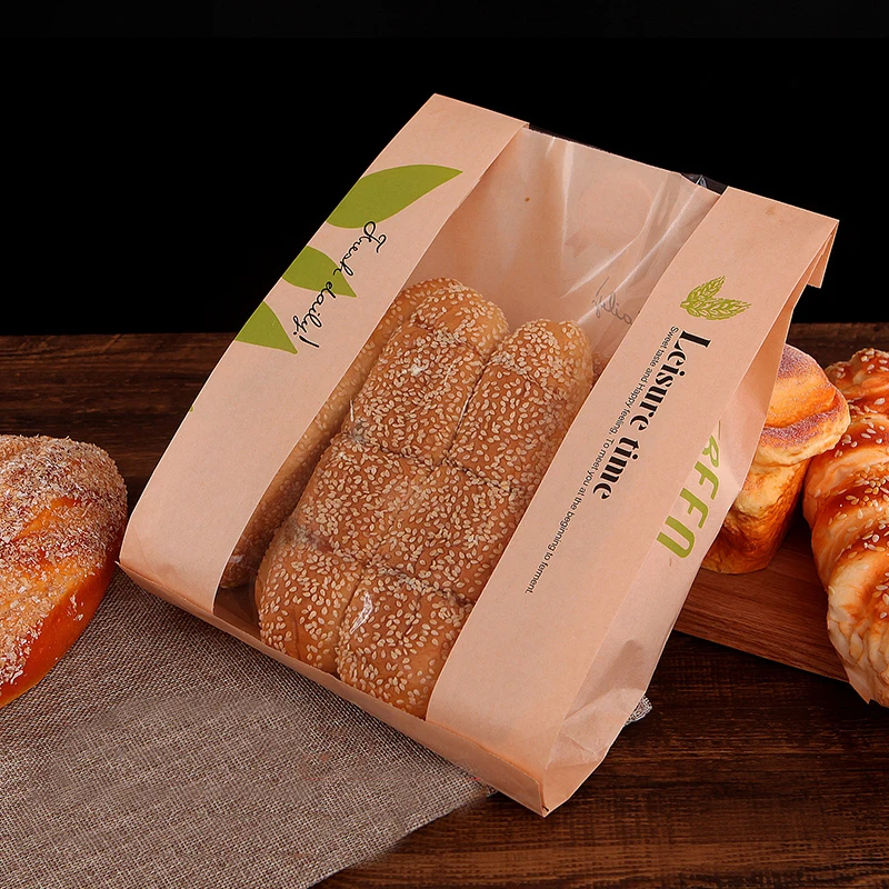 wholesale Cheap Fashion Small Baking  Toast Bread Packing Brown Greaseproof  Kraf Paper Kraft Bag With Clear Window For Food
