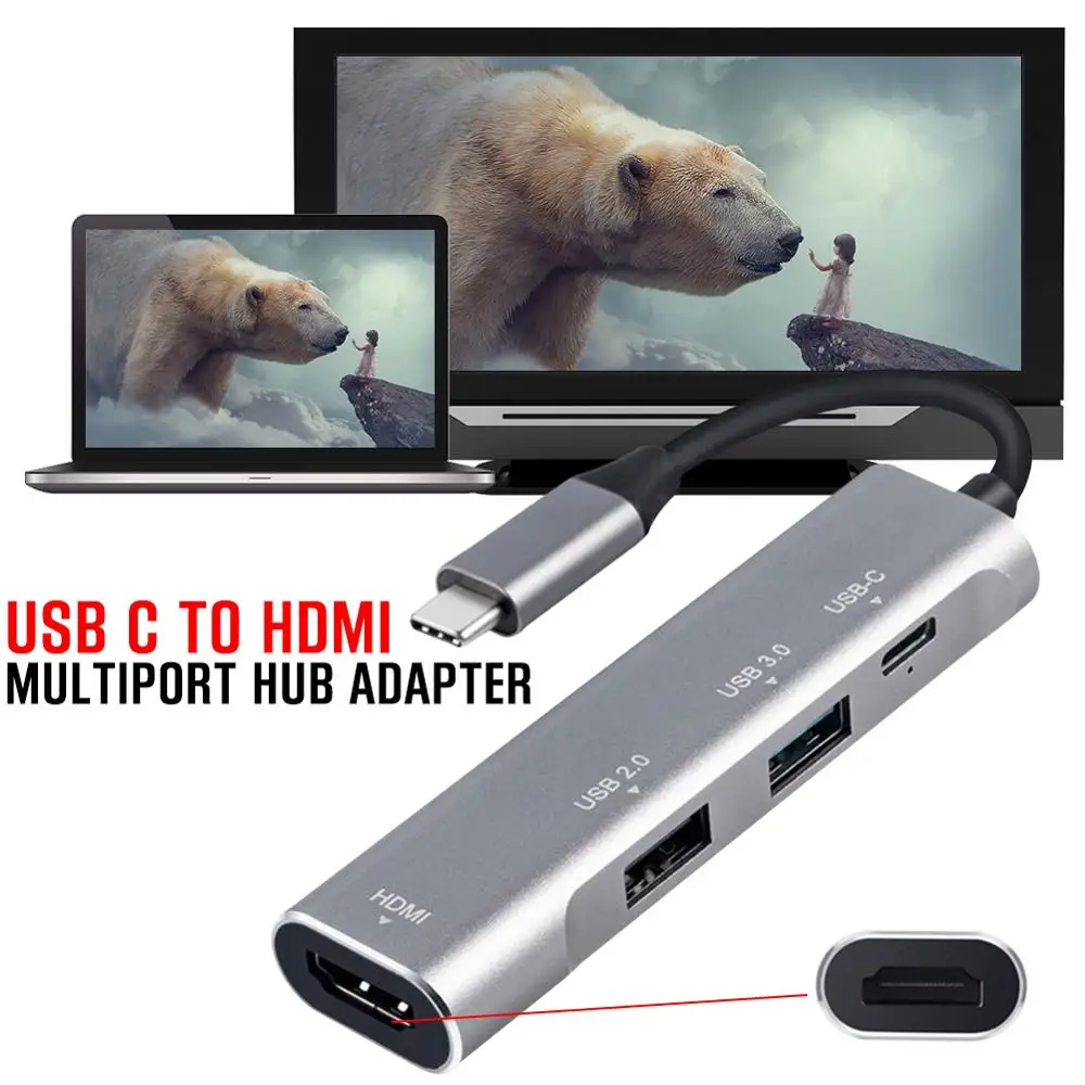 Type-C to HMI PD USB3.0 4-in-1 Hub Adapter Docking Station Mutiport USB-C Hub HD Video HD