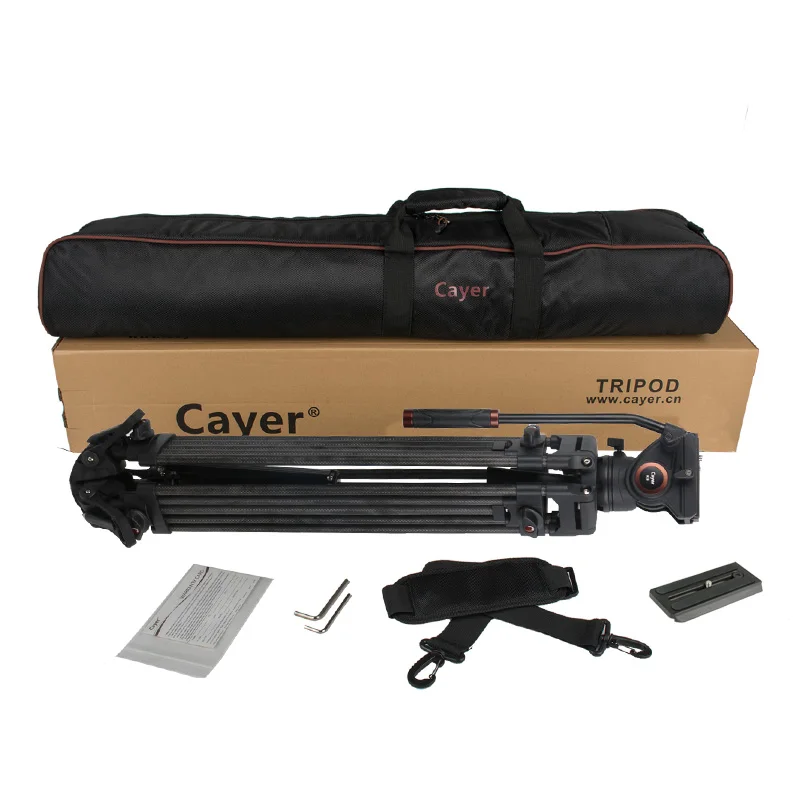 Cayer BV25LH Hot selling carbon fiber tripod kit professional video camera tripod with horsehoof rubber feet 3 sections