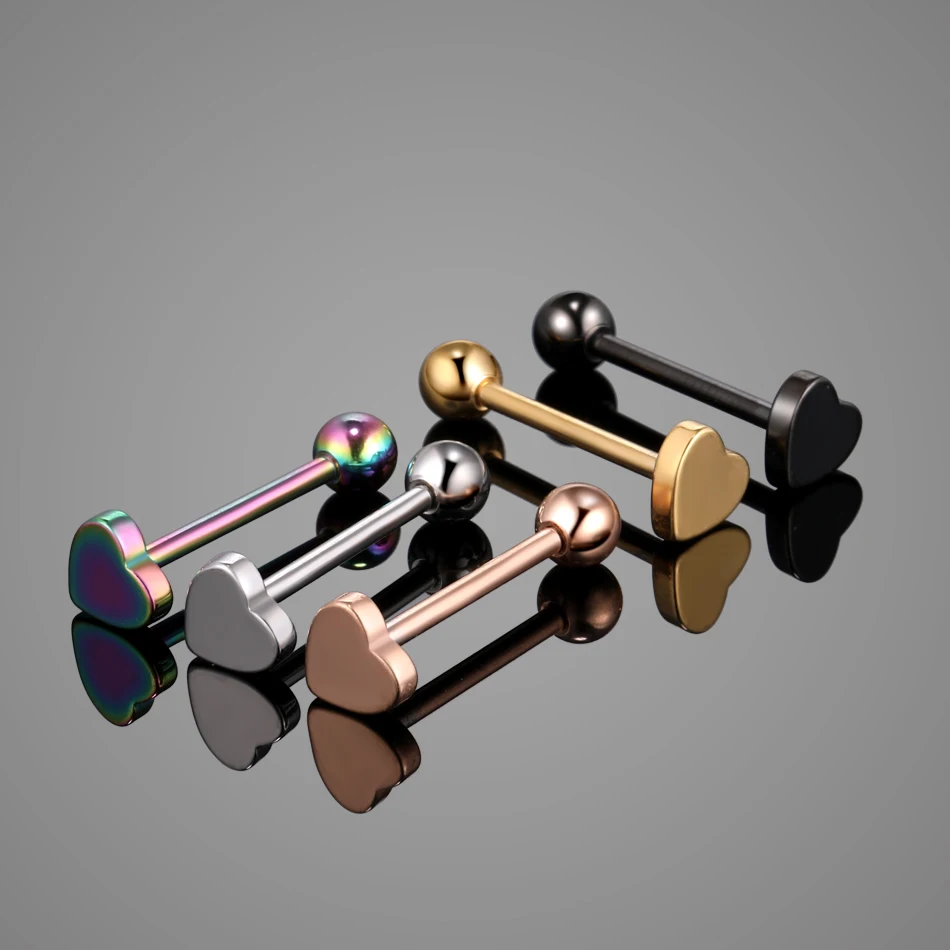 316L Surgical Steel Love Heart tongue Bars Stud Body Piercing Barbell