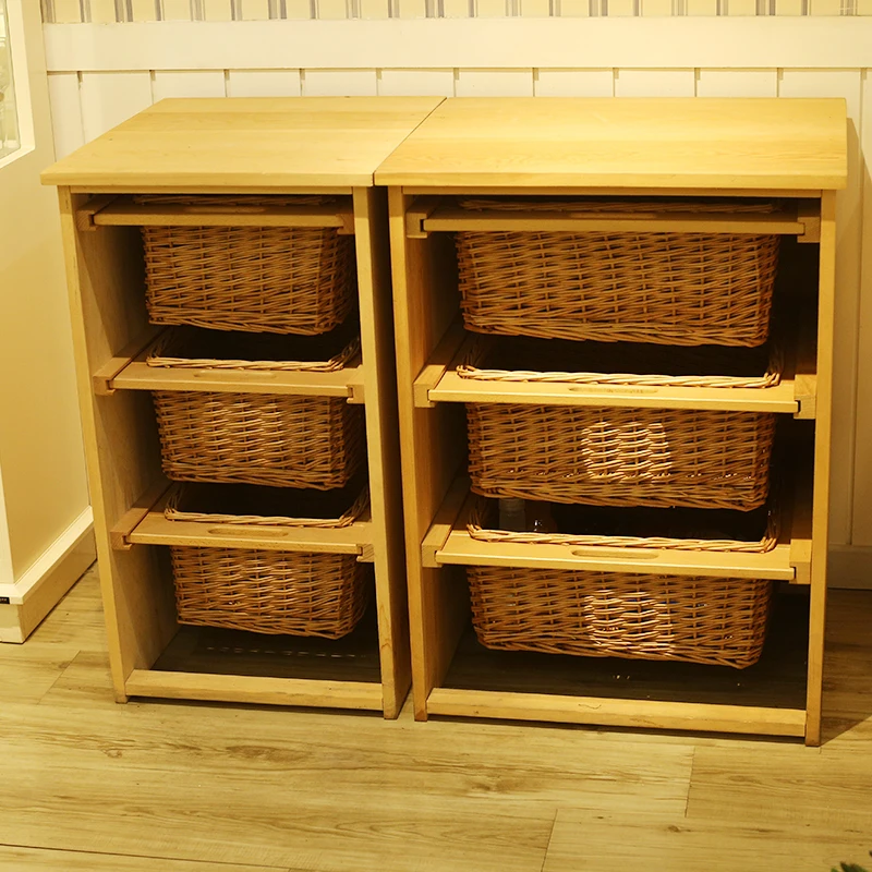 Hand Weave Rectangular Willow Wicker Storage Drawer Basket