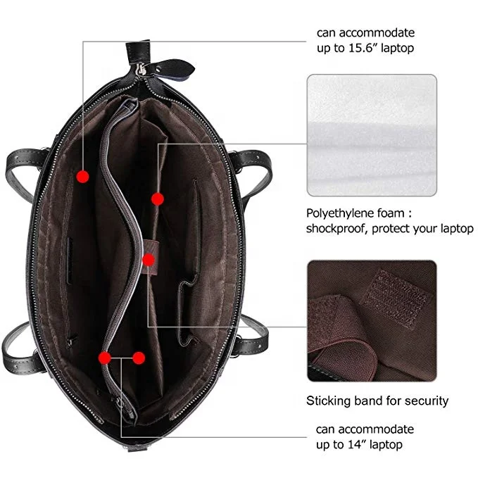 
Custom black Leather Laptop shoulder bag Business tote Bag for women 