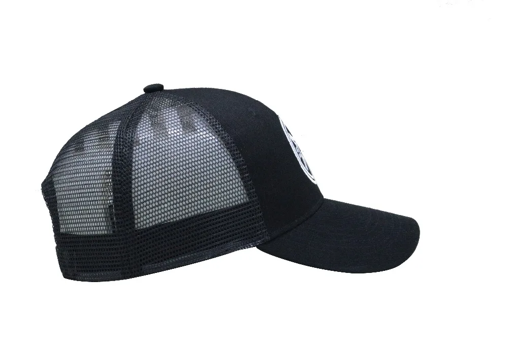
Black Custom caps logo Embroidery 6 Panel Mesh Trucker Hat 