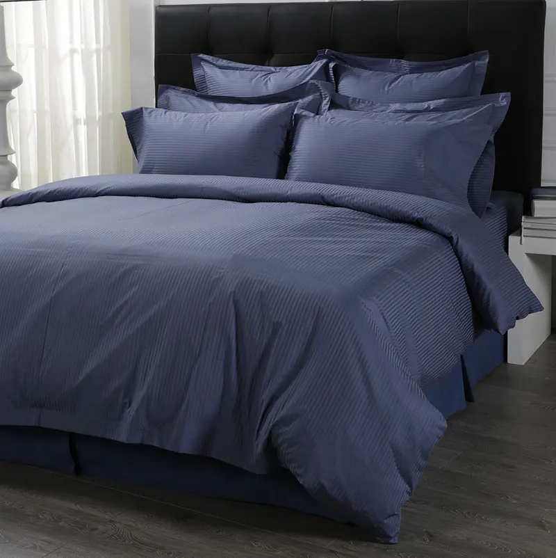 Designs High Grade Elegant Royal Blue Sheet Quilt Set Queen Size Bed for hotel