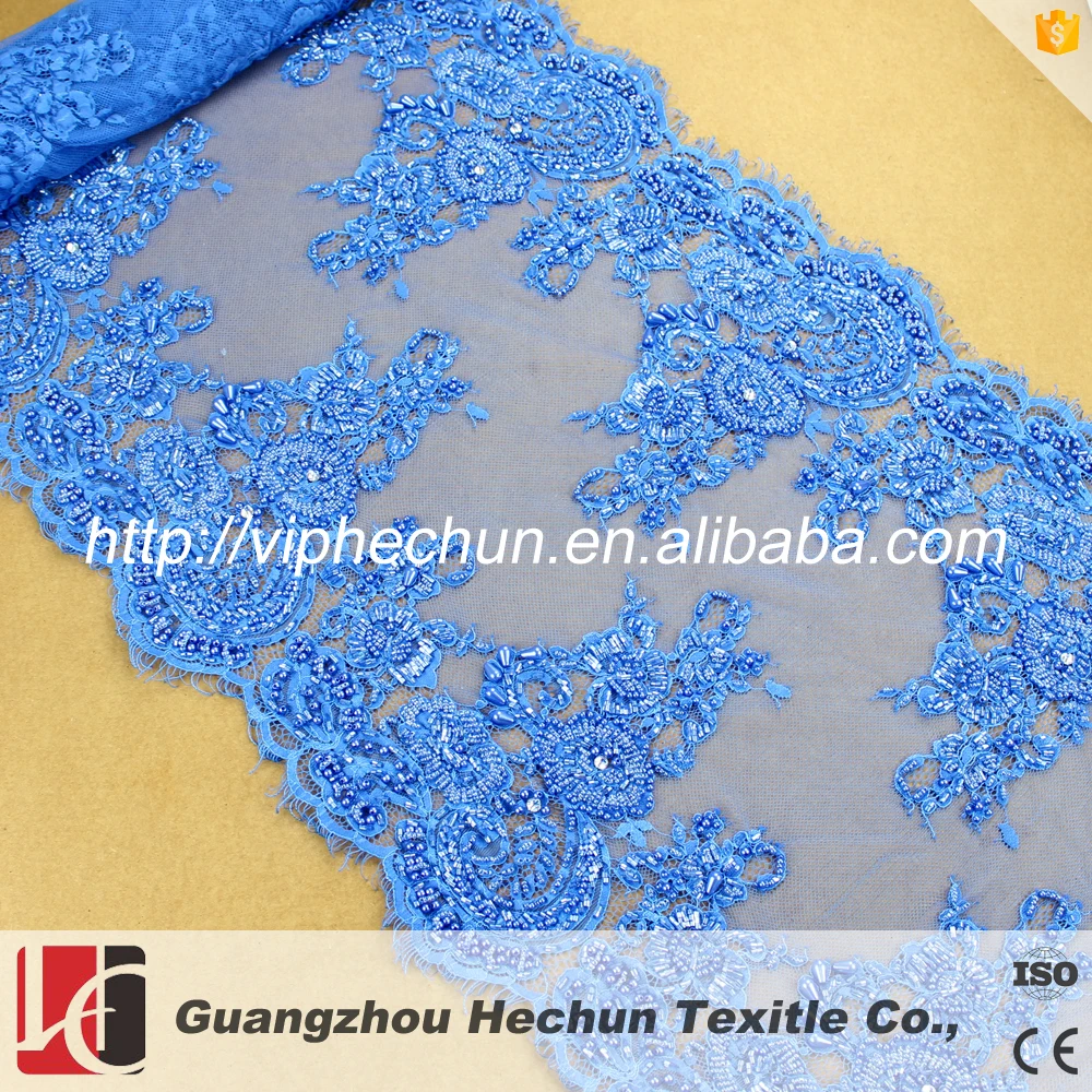 HC-1424 HeChun cheap soluble beaded lace beautiful blue eyelash lace