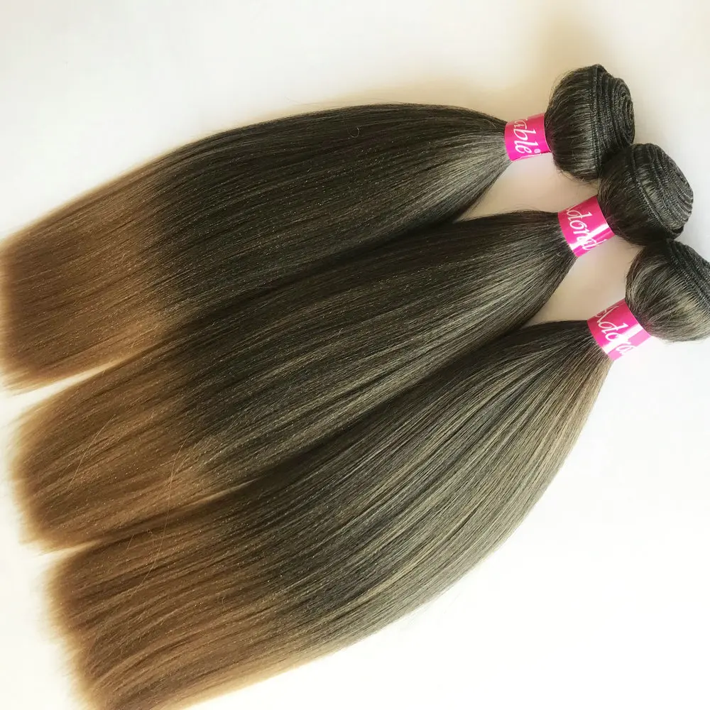 
factory prices heat resistant fiber mixed two tone color kinky straight yaki wave hair weave,synthetic semi hair weft T1b27 