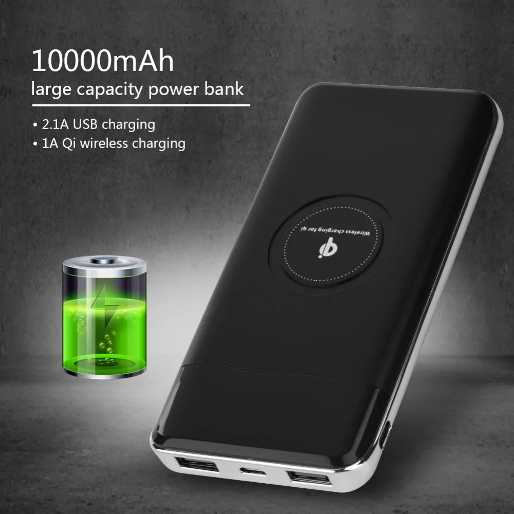 10000mAh Wireless Fast Charger LED Display Mobile Power Bank Case with Dual USB Port & Type-C Port