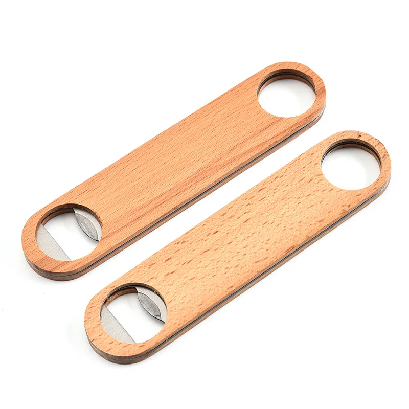 
COG Large Flat Wooden handle Beer Bottle Cap Bar Blade Opener Tool Business multi-function stainless steel bottle opener 