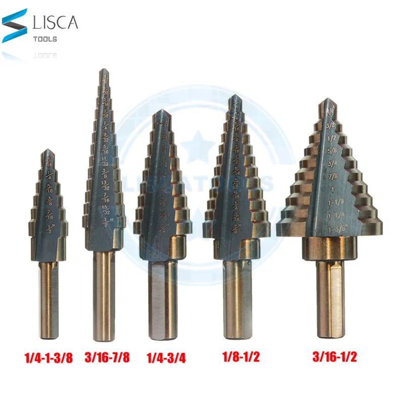 5Pcs set inch size Step Drill Bit Directly Groove Handle Pagoda Drill for PVC Thin Steel Wood
