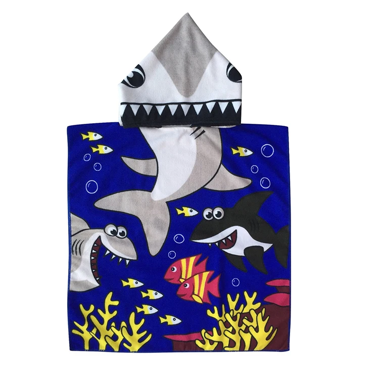 OEM 100 % microfiber animal hooded baby kid poncho beach wrap bath towel robe for kids