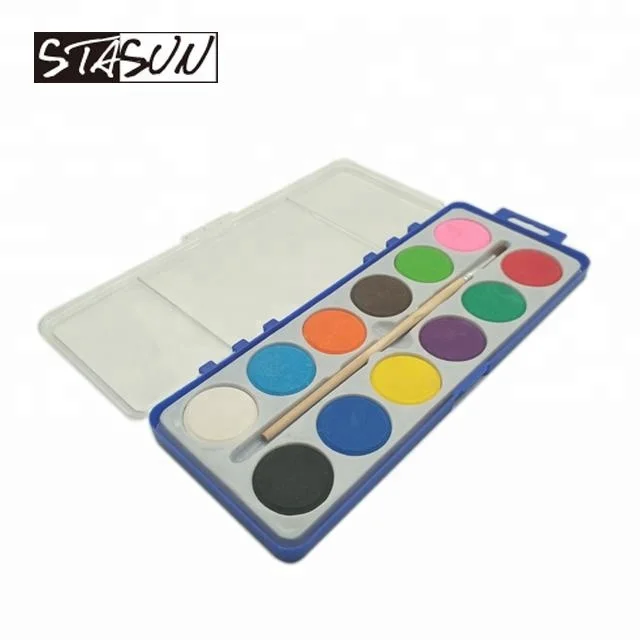 STASUN 12Colors Cake Dia 28mm Solid Watercolor tempera Cake Paints with case and paint brush