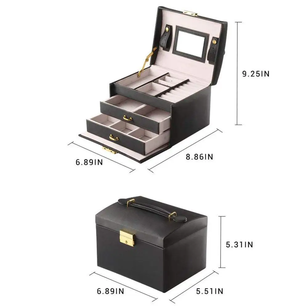 Jewelry box case / boxes / cosmetic box, jewelry and cosmetics beauty case with 2 drawers 3 layers
