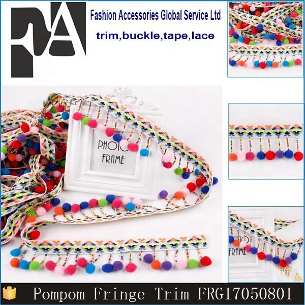 Wholesale Best Selling 6.5cm Multicolor Pompom Tassel Beaded Fringe Trim for Clothing