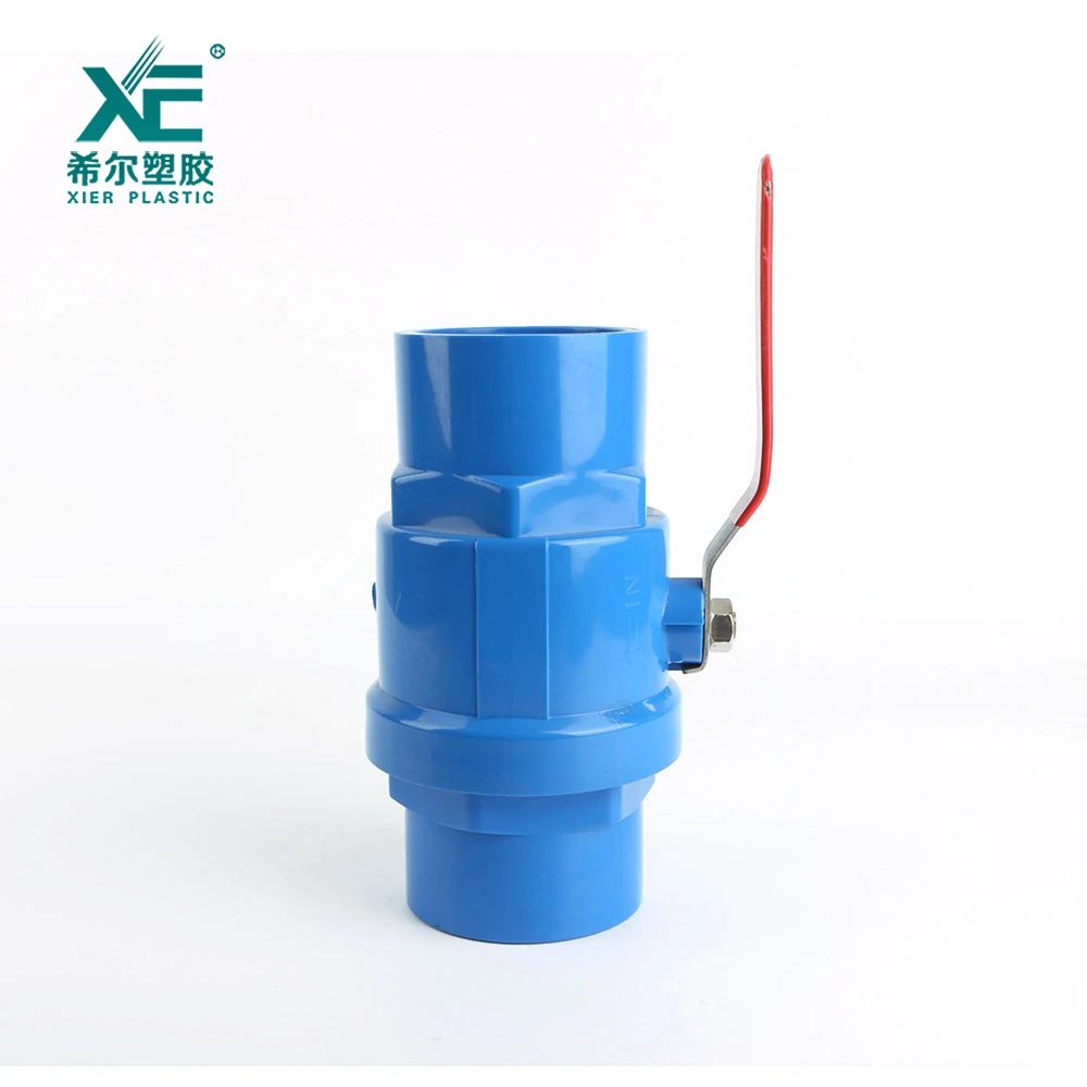 High quality two pieces pvc ball valve with red stainless steel handle